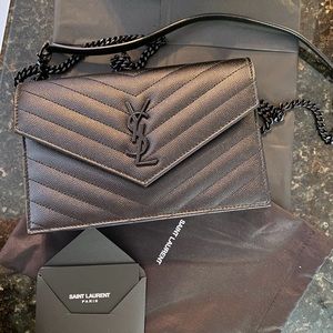 Yves Saint Laurent Black Chevron Quilted Envelope Crossbody